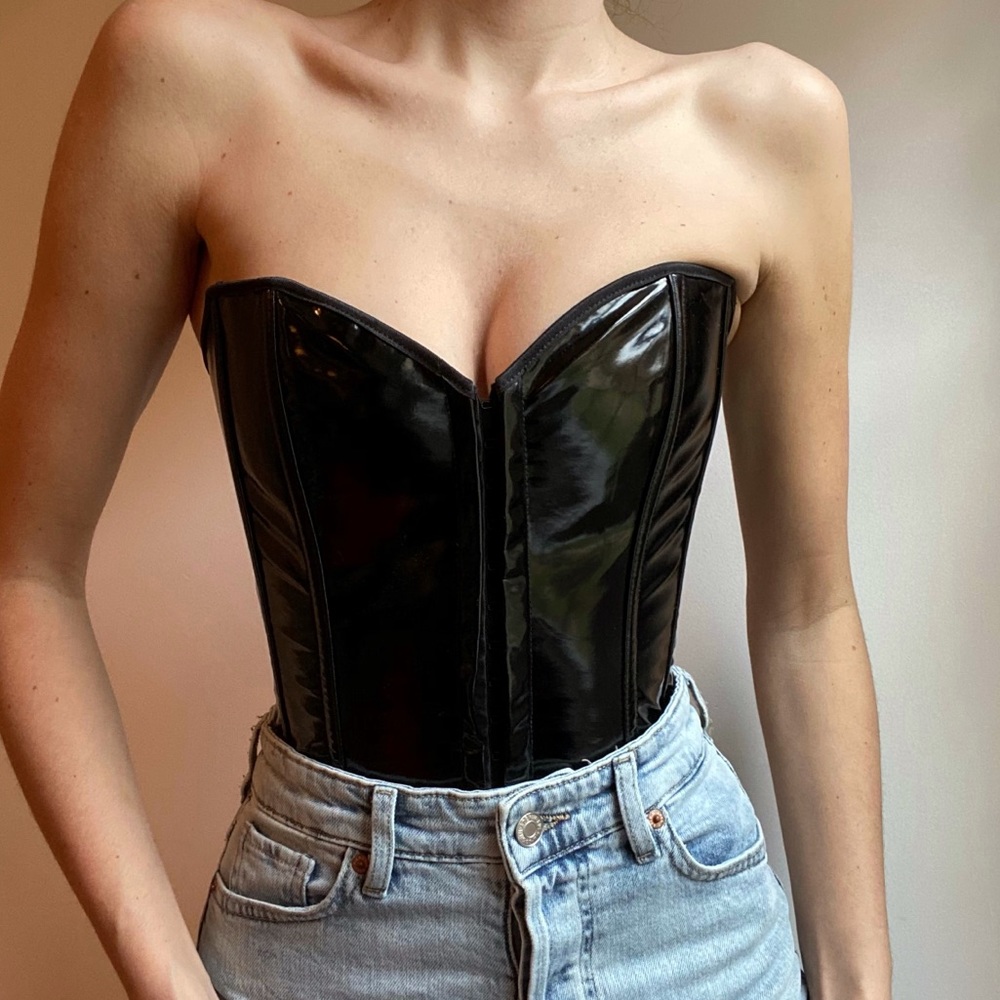 faux patent leather corset